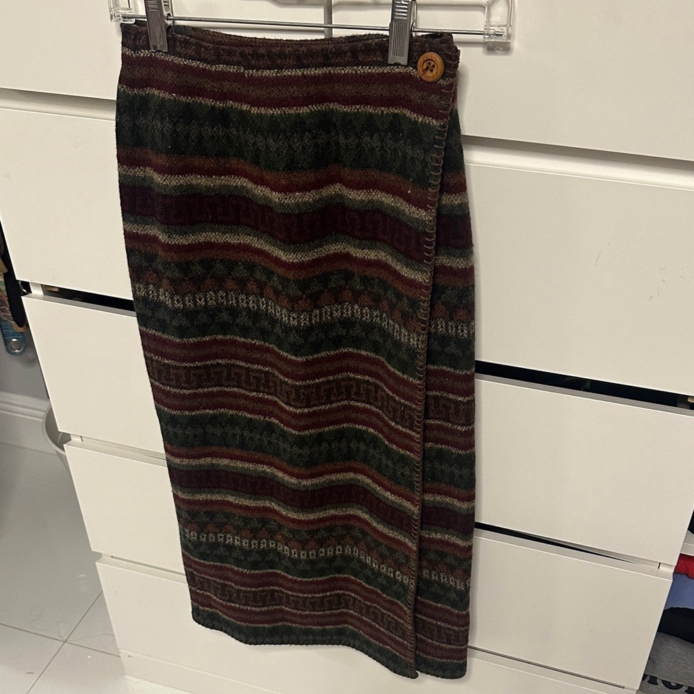 Rtw Multicolor Wool Blend Patterned Wrap Skirt - image 1